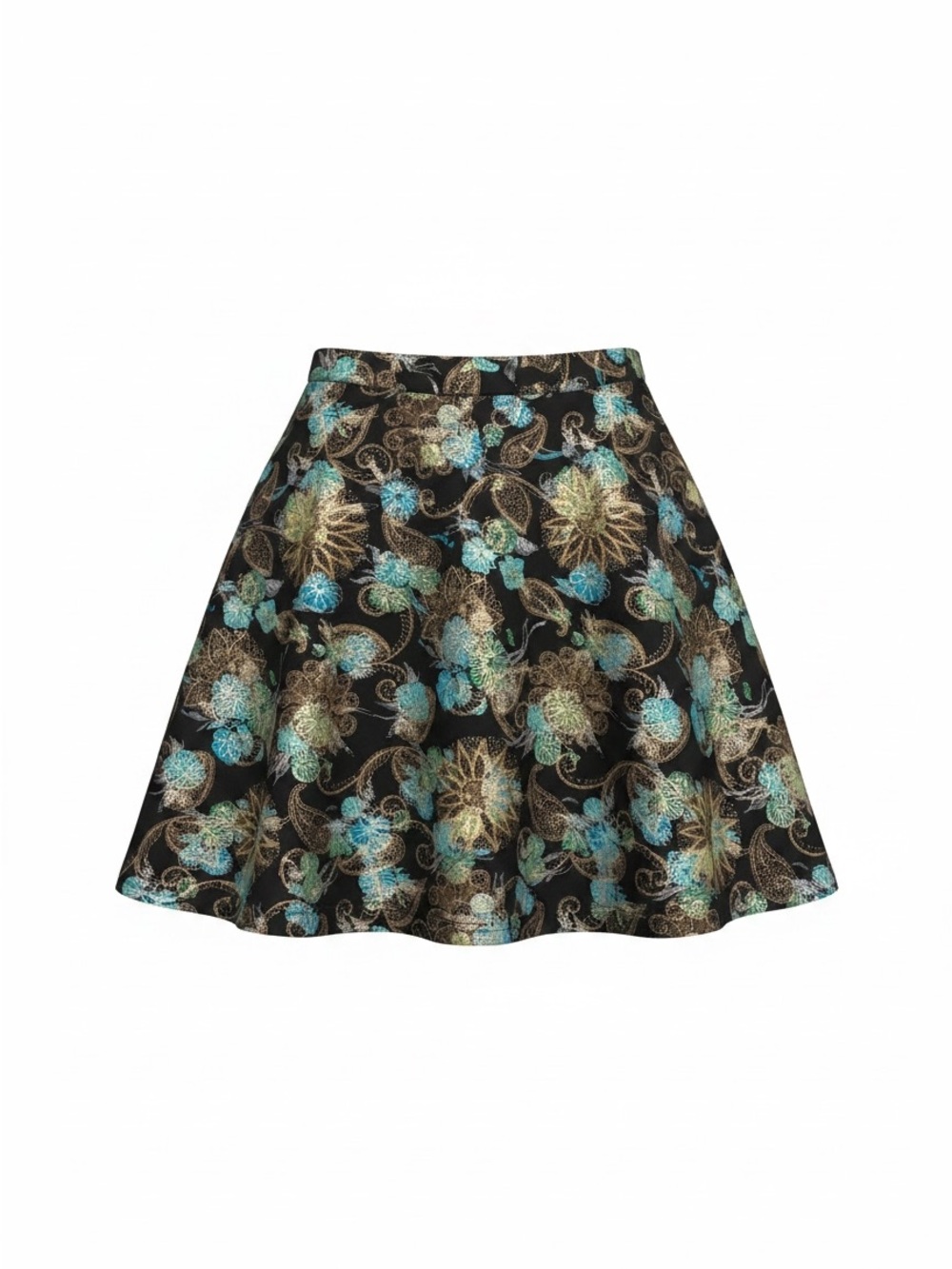 Bettie Page by Tatyana 100% cotton Floral A-Line Skirt in Black and Teal XXXL